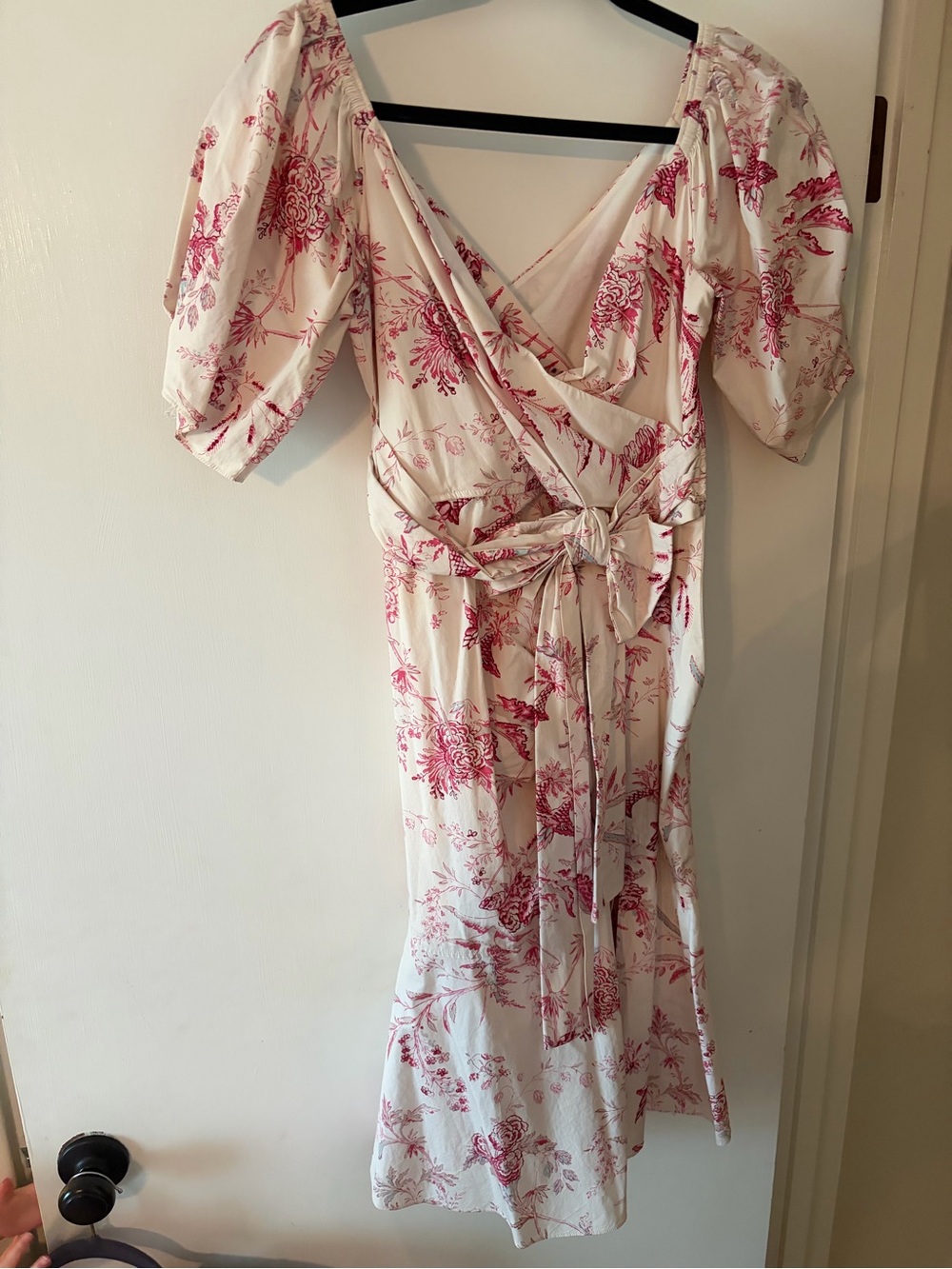 Rebecca Taylor Cream Midi Wrap Dress with Pink Floral Print